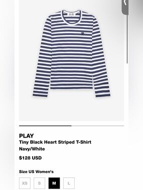 Comme des Garçons Play Navy and White Striped Long-Sleeve Tee